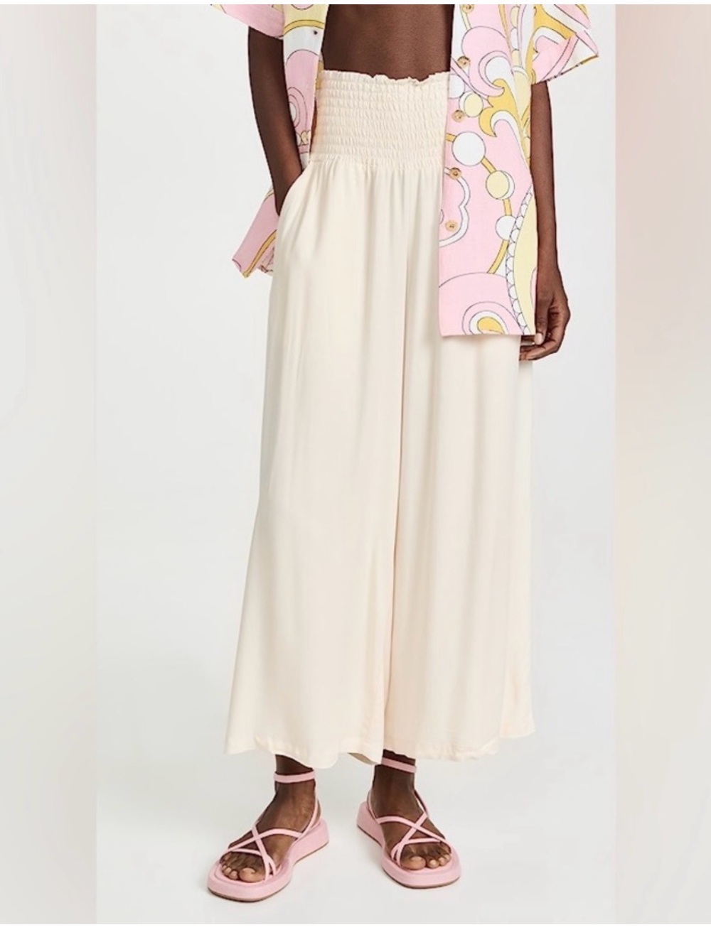 BB Dakota by Steve Madden Cream Smocked Wide-Leg Pants